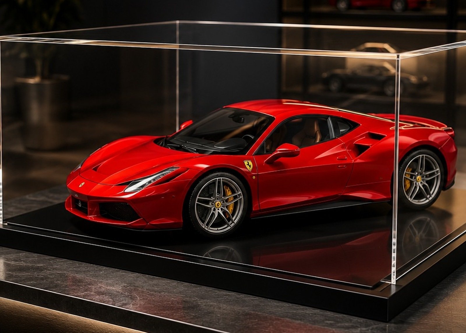 Vitrina de metacrilato con coche de colección en su interior
